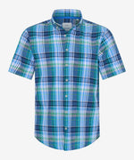 BRAX S/S SHIRT DAN C CHECK LINEN TEAL