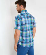 BRAX S/S SHIRT DAN C CHECK LINEN TEAL