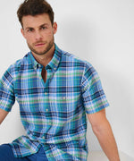 BRAX S/S SHIRT DAN C CHECK LINEN TEAL