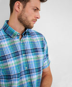 BRAX S/S SHIRT DAN C CHECK LINEN TEAL