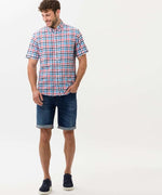 BRAX S/S SHIRT DAN C CHECK LINEN OCEAN PINK