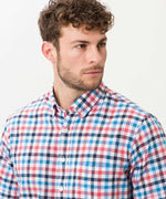 BRAX S/S SHIRT DAN C CHECK LINEN OCEAN PINK