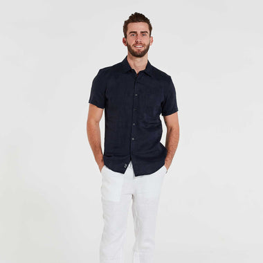 COAST SHORT SLEEVE SHIRT LINEN NAVY